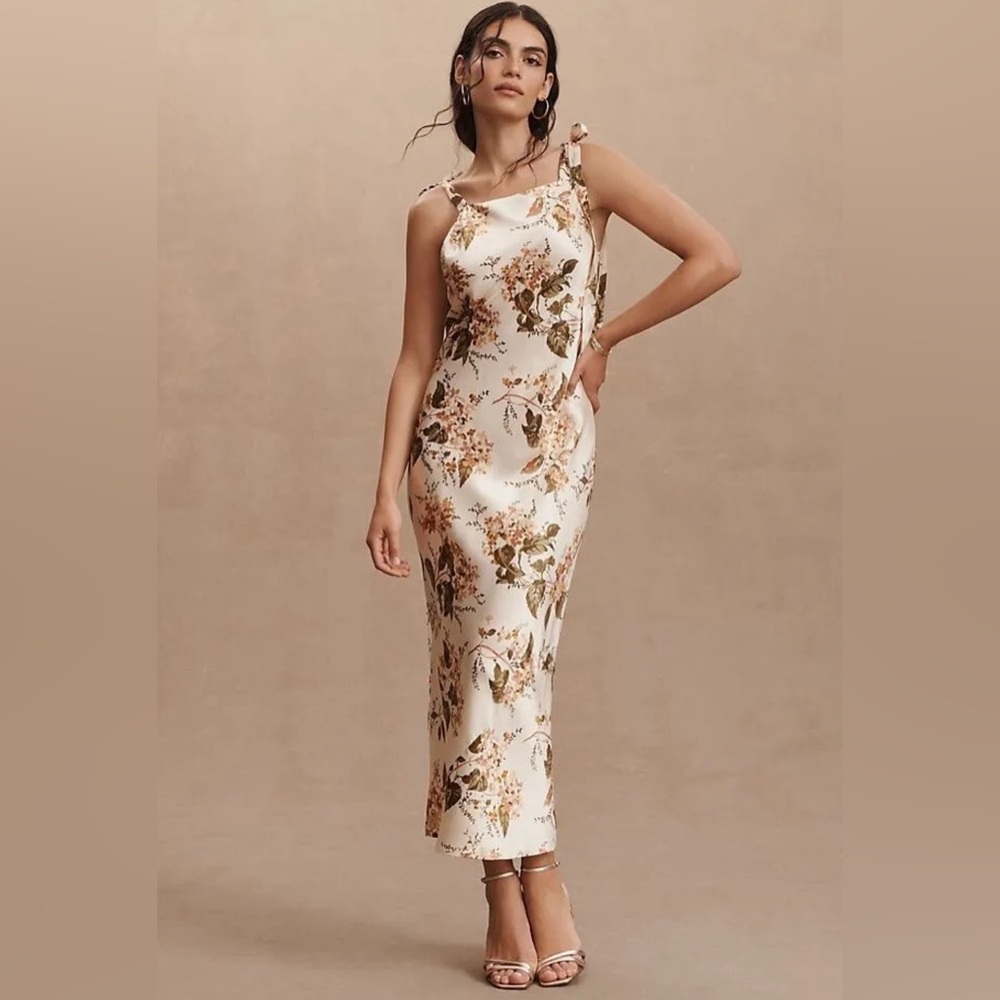 NWT Reformation Aden Dress Floral Print In NEUTRAL MOTIF Sz 8 - Picture 3 of 12